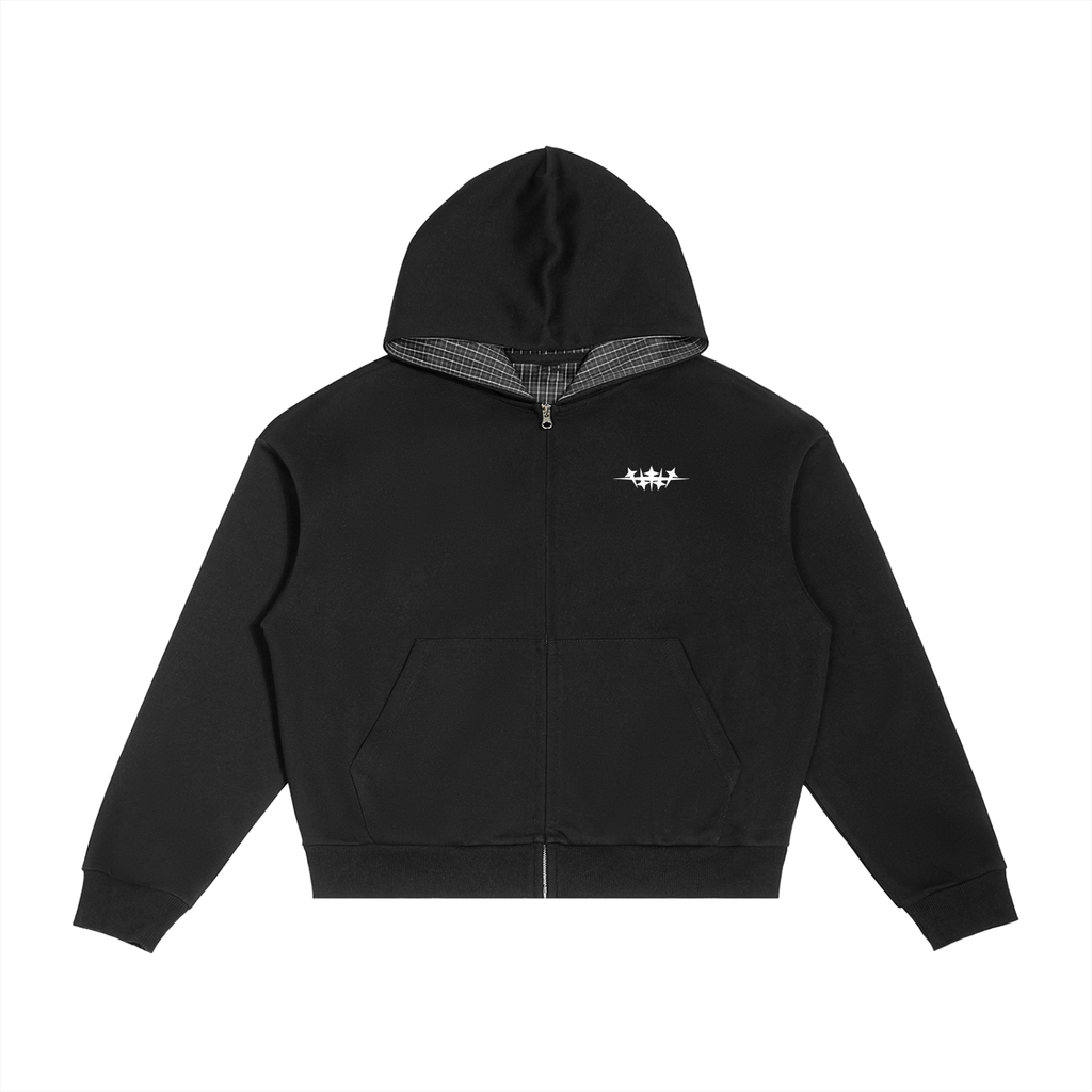 Mulini Core Black Plaid Boxy Zip Hoodie