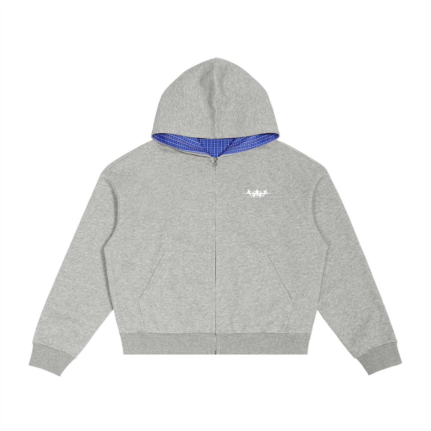 Mulini Core Blue Plaid Boxy Zip Hoodie